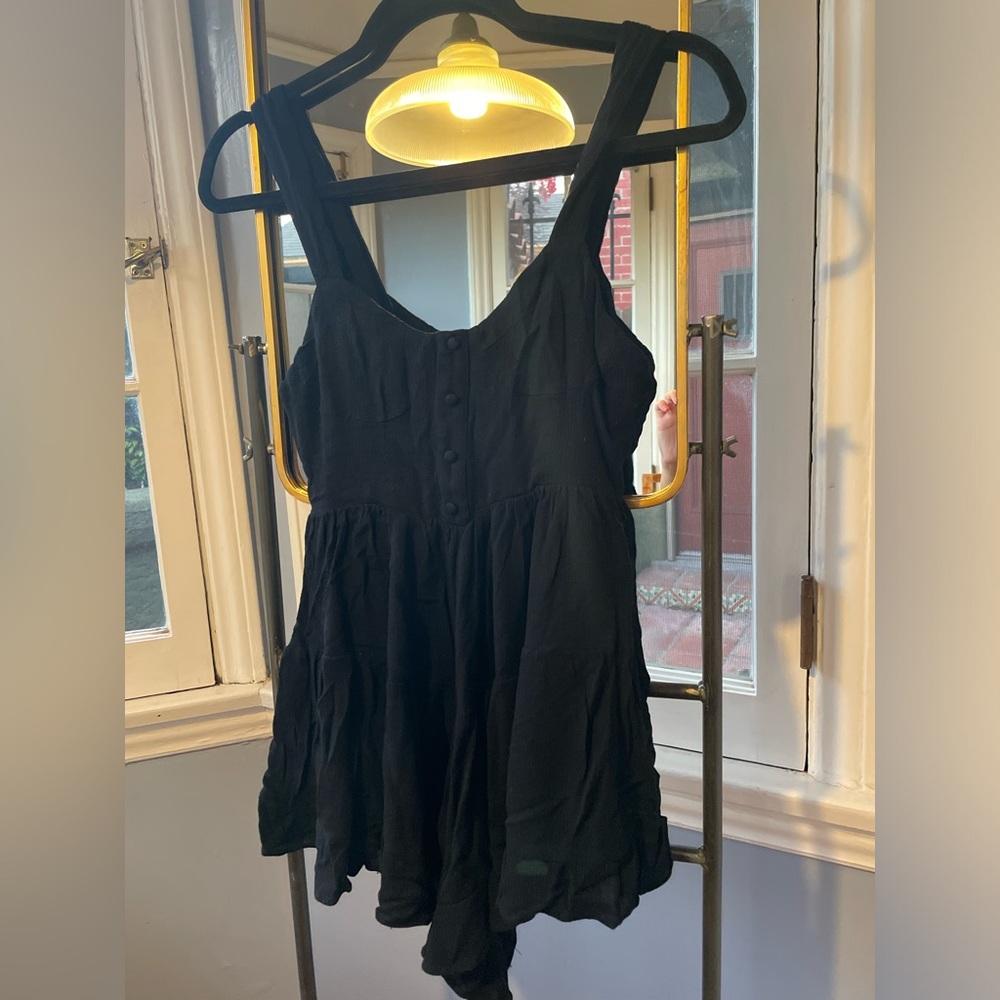 Flouncy black rayon romper, Small